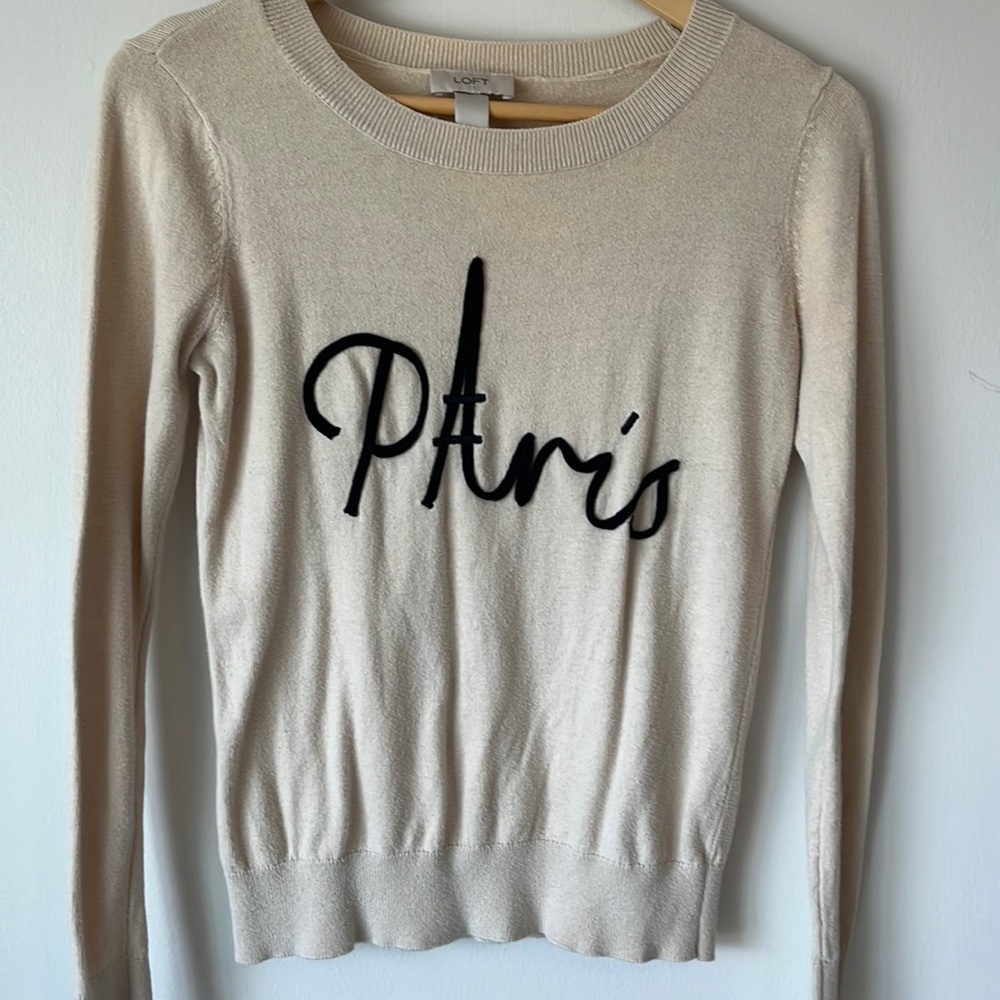 Loft cream long sleeved crew scooped neck sweater Paris (XS)